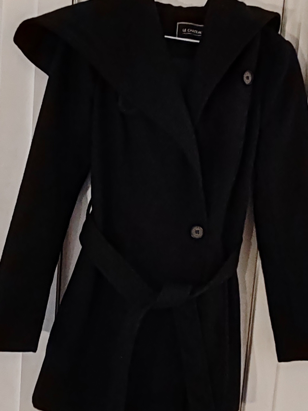 le chateau Black Hooded Belted Trench Coat